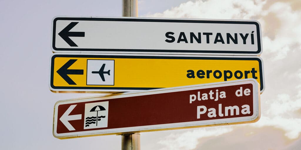 Direcciones para ir hacia el aeropuerto de Palma, en Mallorca, para explicar la distancia del aeropuerto de Mallorca a Santa Ponsa.