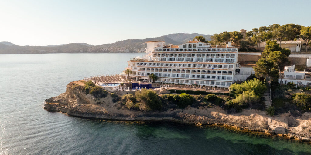 Aerial view of Santa Ponsa, Majorca, during the sunset